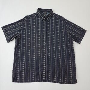 Axcess Claiborne Mens XL Blue Rayon Geometric‎ Stripe Short Sleeve Button Down